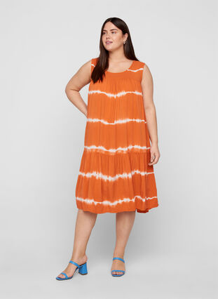 Viscose midi-jurk met print, Orange Batik, Model image number 2