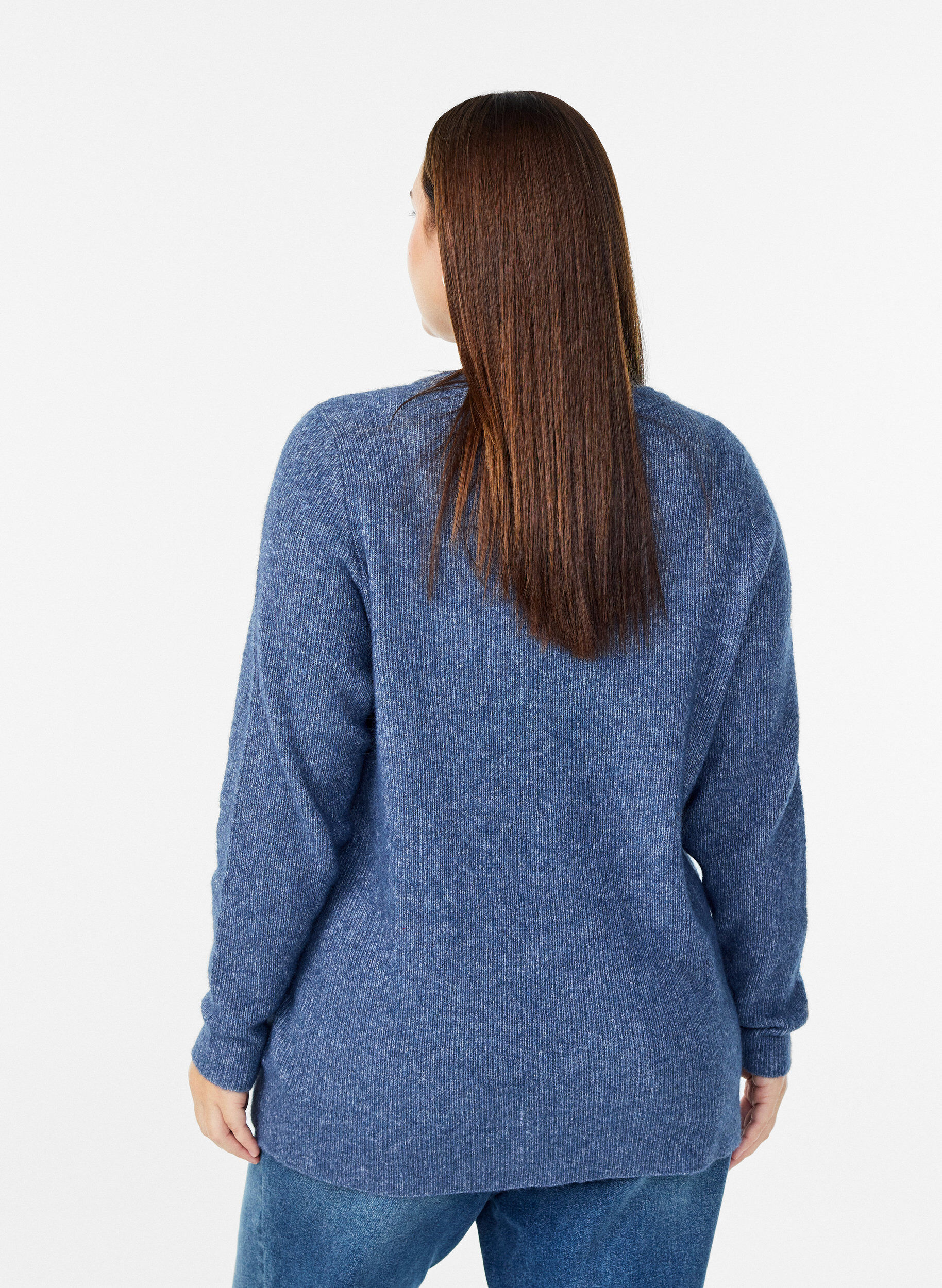 ZizziGem&ecirc;leerde gebreide blouse met ronde hals, Blauw, Model image number 2