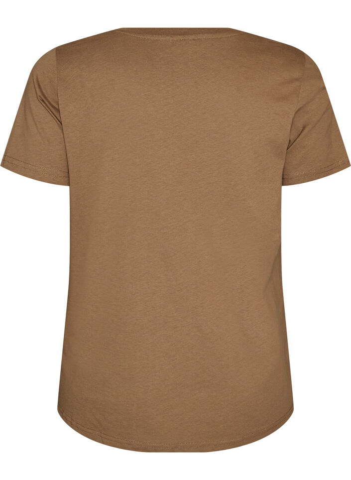 Katoenen T-shirt met V-hals en print aan de voorkant, Bruin, Packshot image number 1