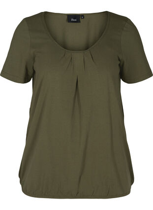 T-shirt met korte mouwen, ronde hals en kanten rand, Ivy Green, Packshot image number 0