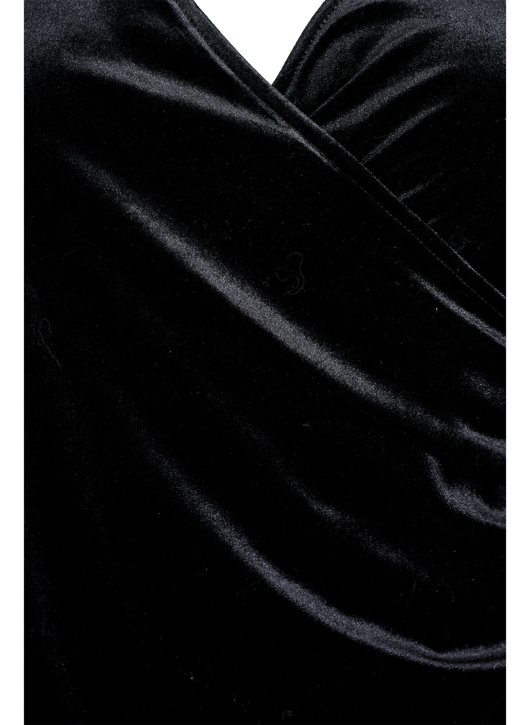 Zizzi Korte velours jurk met wikkel-effect, Zwart, Packshot image number 2