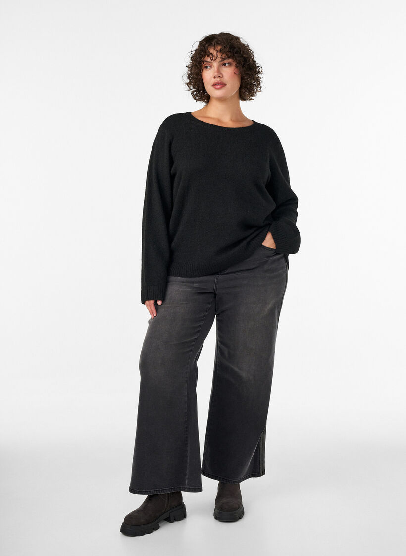 Jumper met ronde hals en losse pasvorm, Zwart, Model image number 1