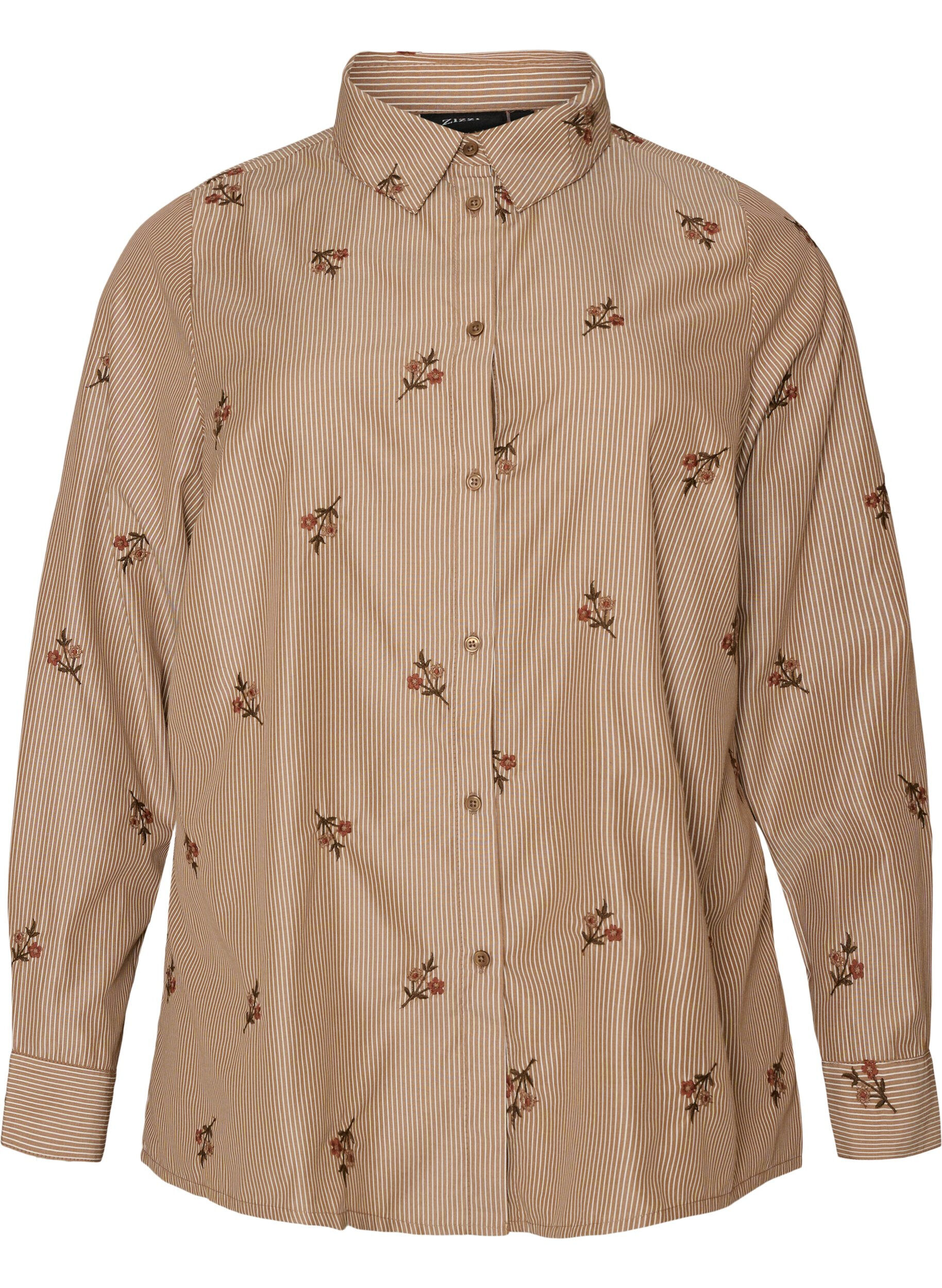 Gestreept shirt met geborduurde bloemen