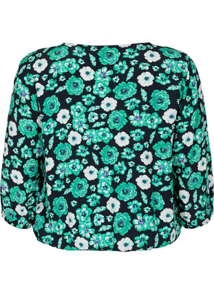 Gebloemde viscose blouse met smokwerk, Green Flower AOP, Packshot image number 1
