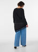 Gebreide blouse met gelaagd effect en kanten rand, Zwart, Model image number 2