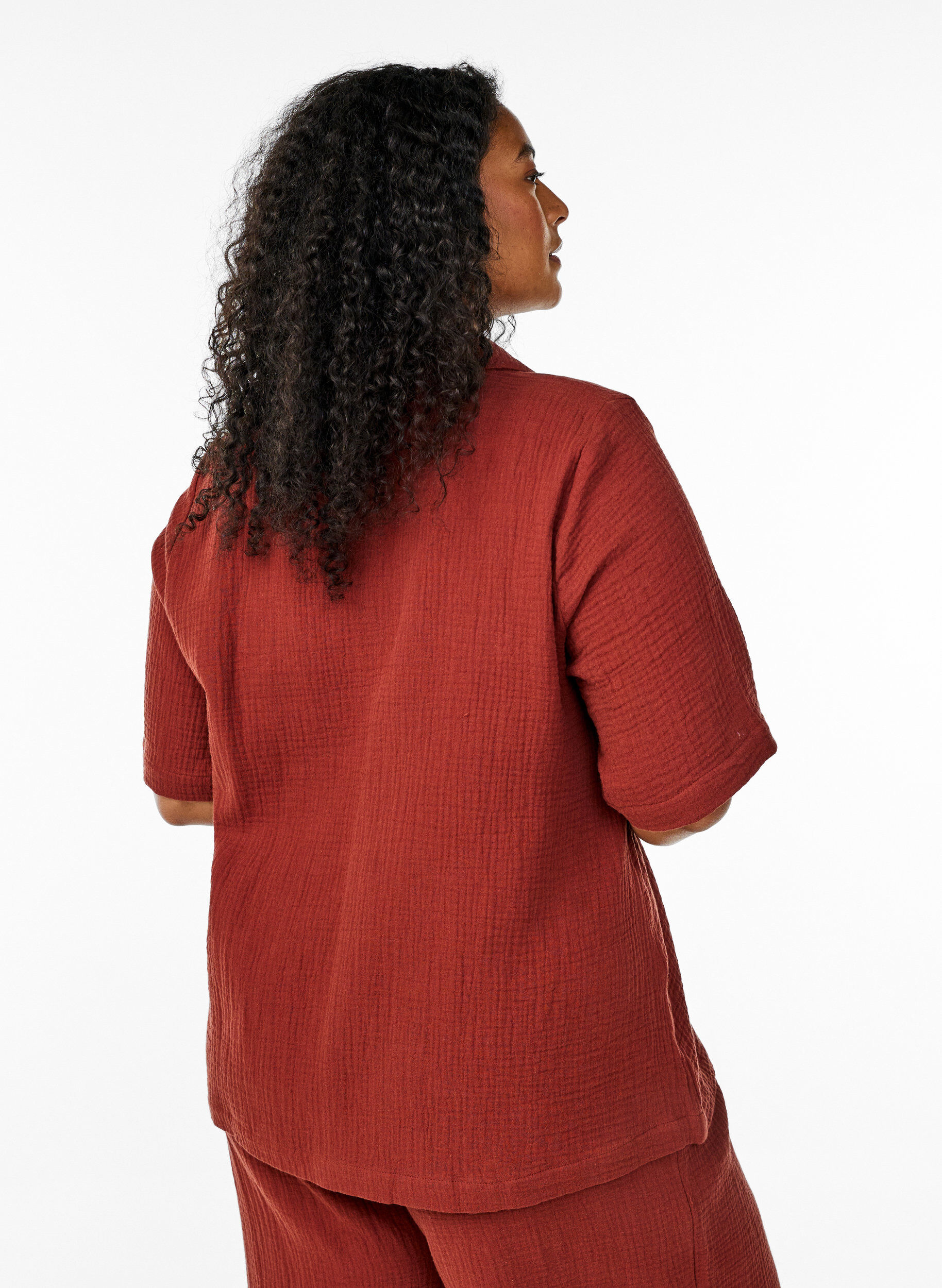 Zizzi Shirt met korte mouwen van katoen mousseline, Rood, Model image number 2
