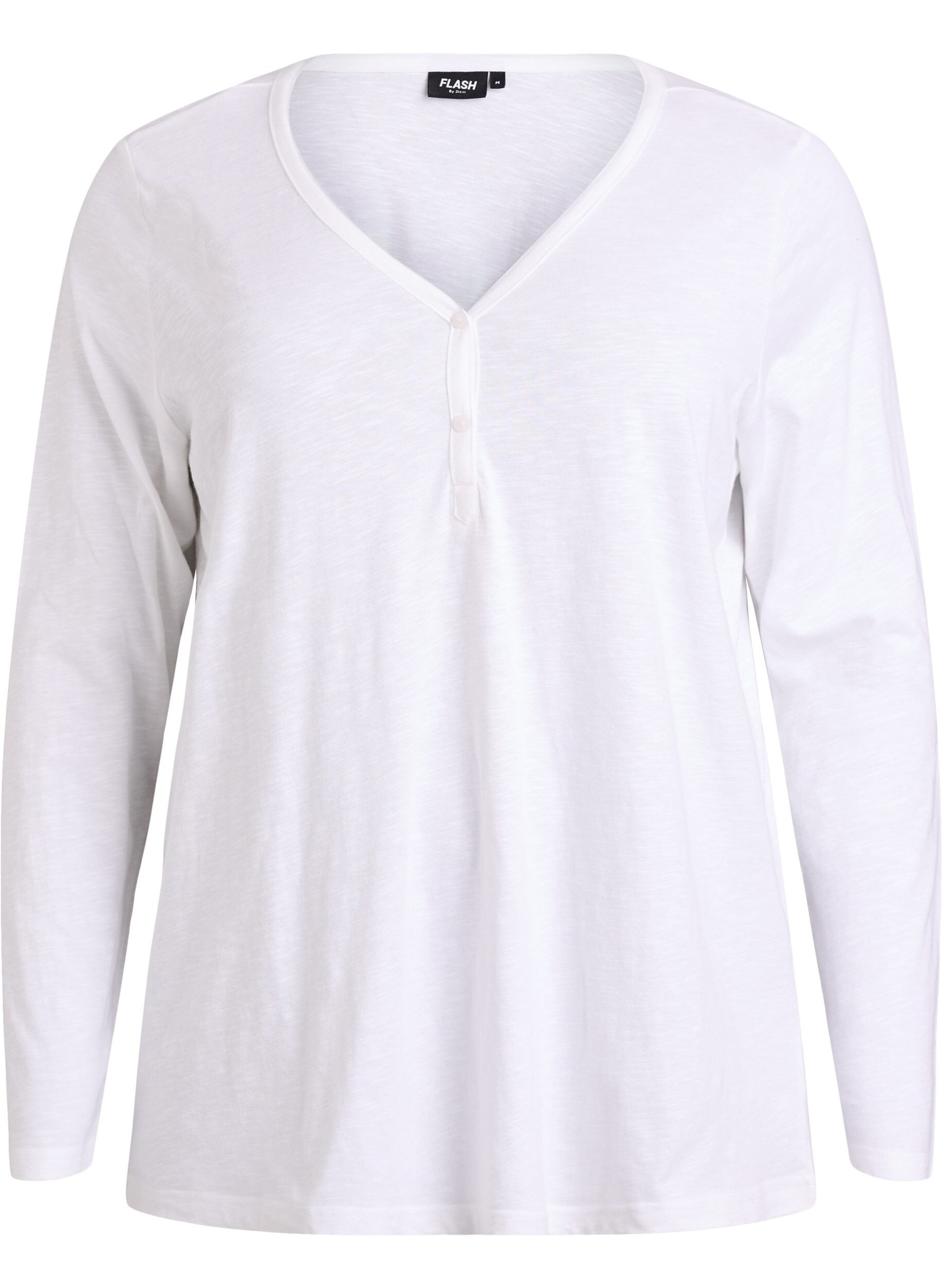 FLASH - T-shirt met lange mouwen, V-hals en knopen