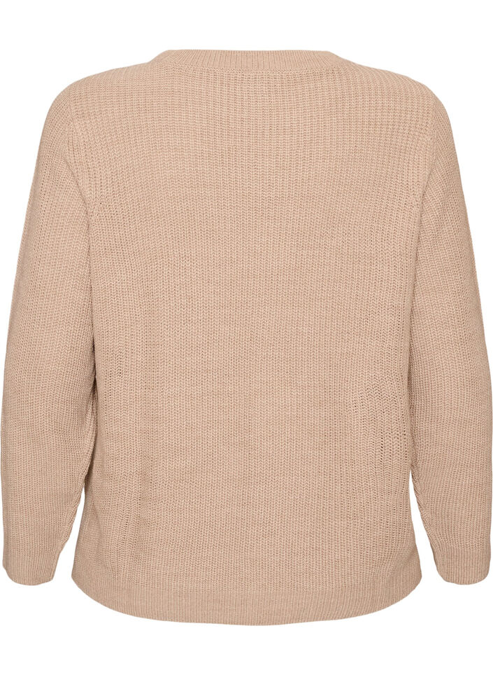 Gebreide blouse met ribstructuur en knoopdetails, Beige, Packshot image number 1
