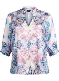 Blouse met satijn-look en paisleyprint met 3/4 mouwen, Blauw