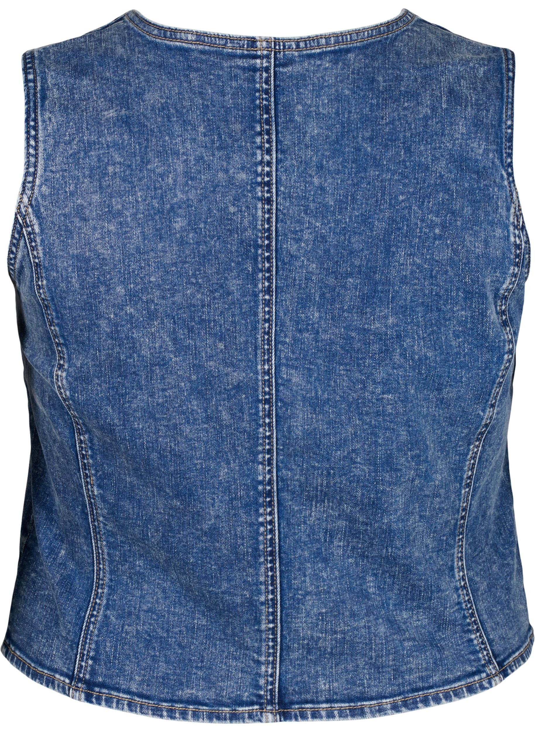 Zizzi Strak denim vest met knopen, Blue Denim, Packshot image number 1