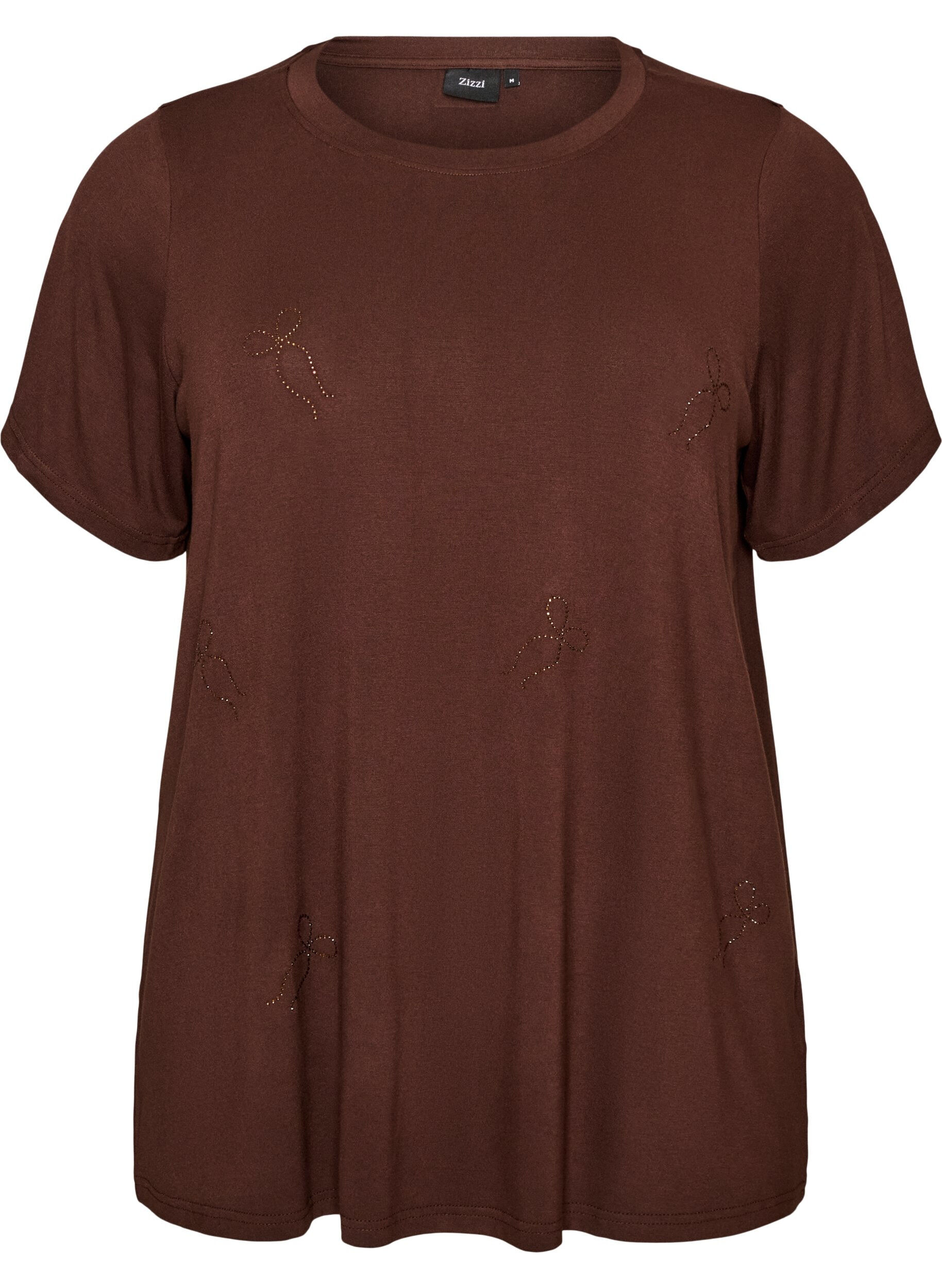 ZizziViscose T-shirt met strassteentjes, Bruin, Packshot image number 0