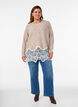 Gebreide blouse met raglanmouwen en een brede kanten rand, Beige, Model image number 1