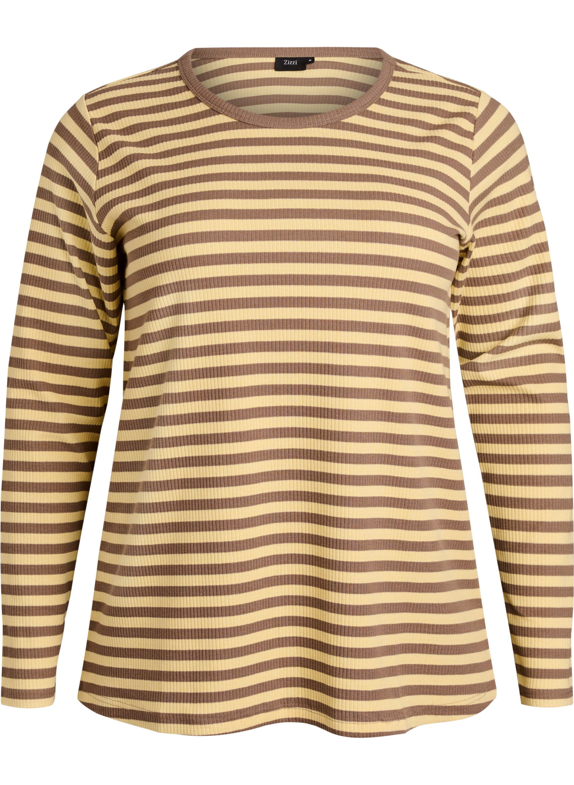 ZizziGestreepte blouse met lange mouwen, Bruin, Packshot image number 0