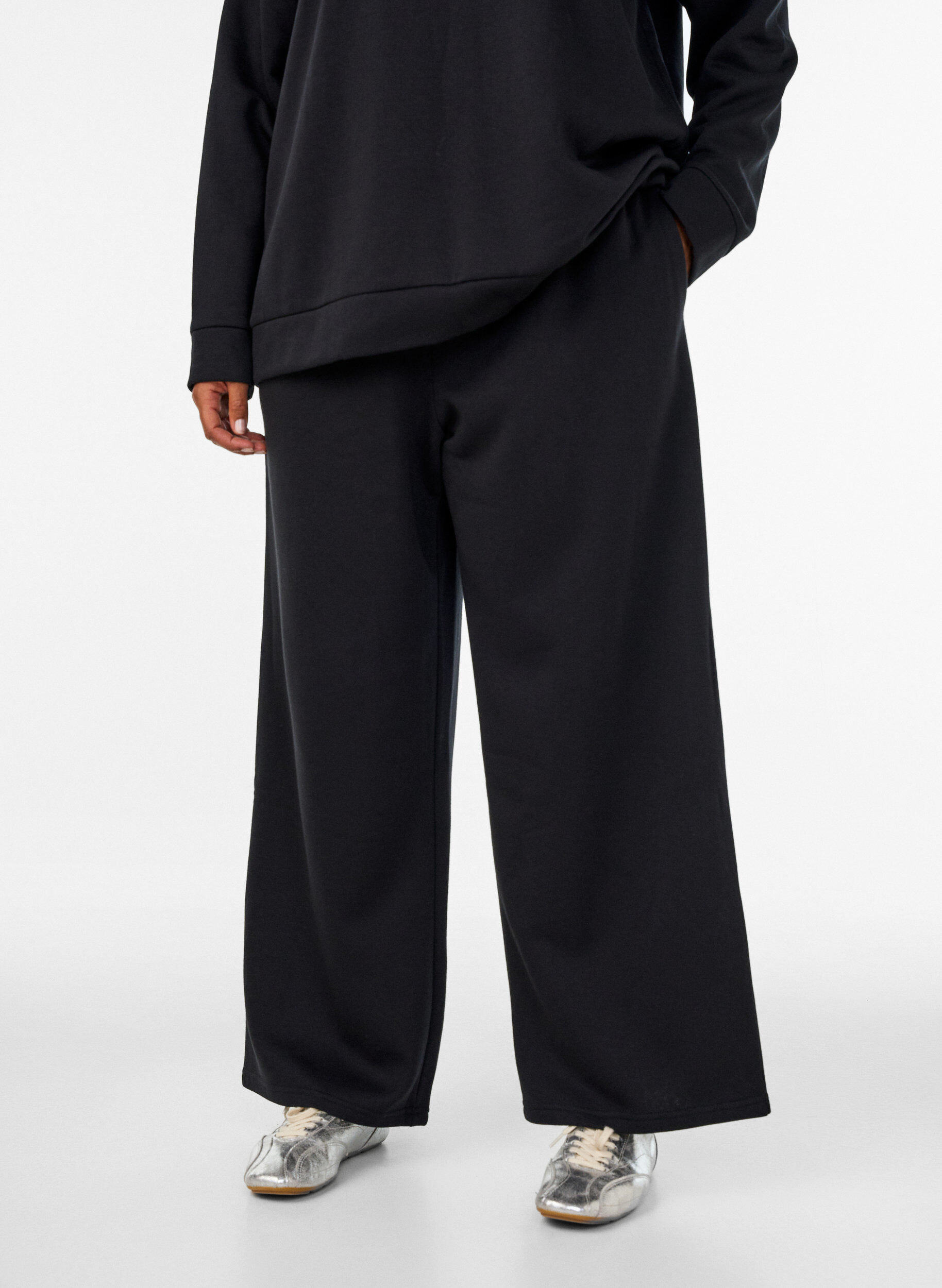 ZizziSweatpants met hoge taille en wijde pijpen, Zwart, Model image number 2