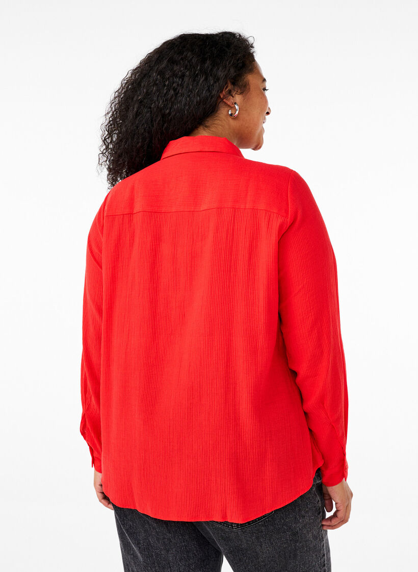 Shirt met een gestreepte textuur, Rood, Model image number 2