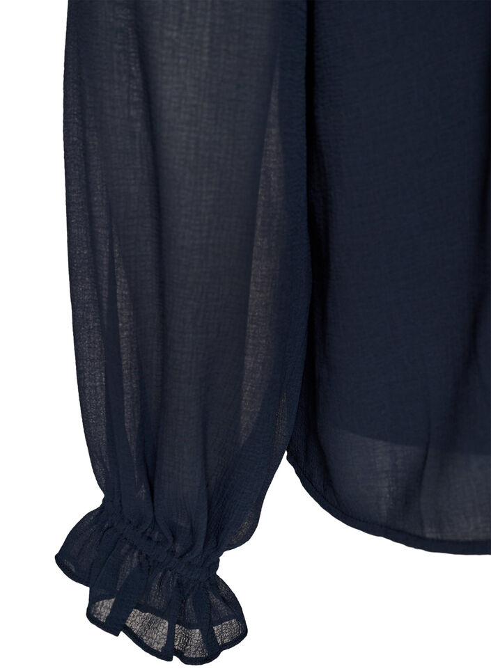 Transparante blouse met ruches en striksluiting, Blauw, Packshot image number 3