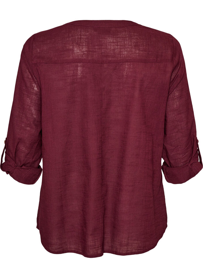 Katoenen blouse met een V-hals, Rood, Packshot image number 1