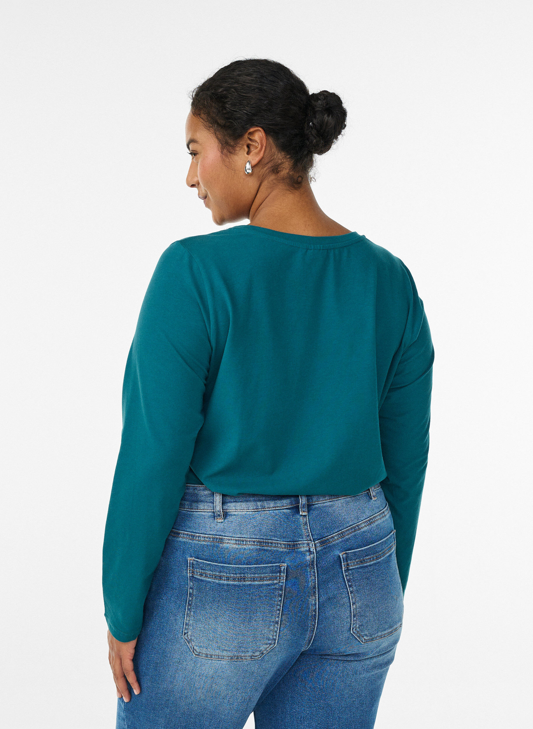 Zizzi Basic jersey top met lange mouwen, Groen, Model image number 2