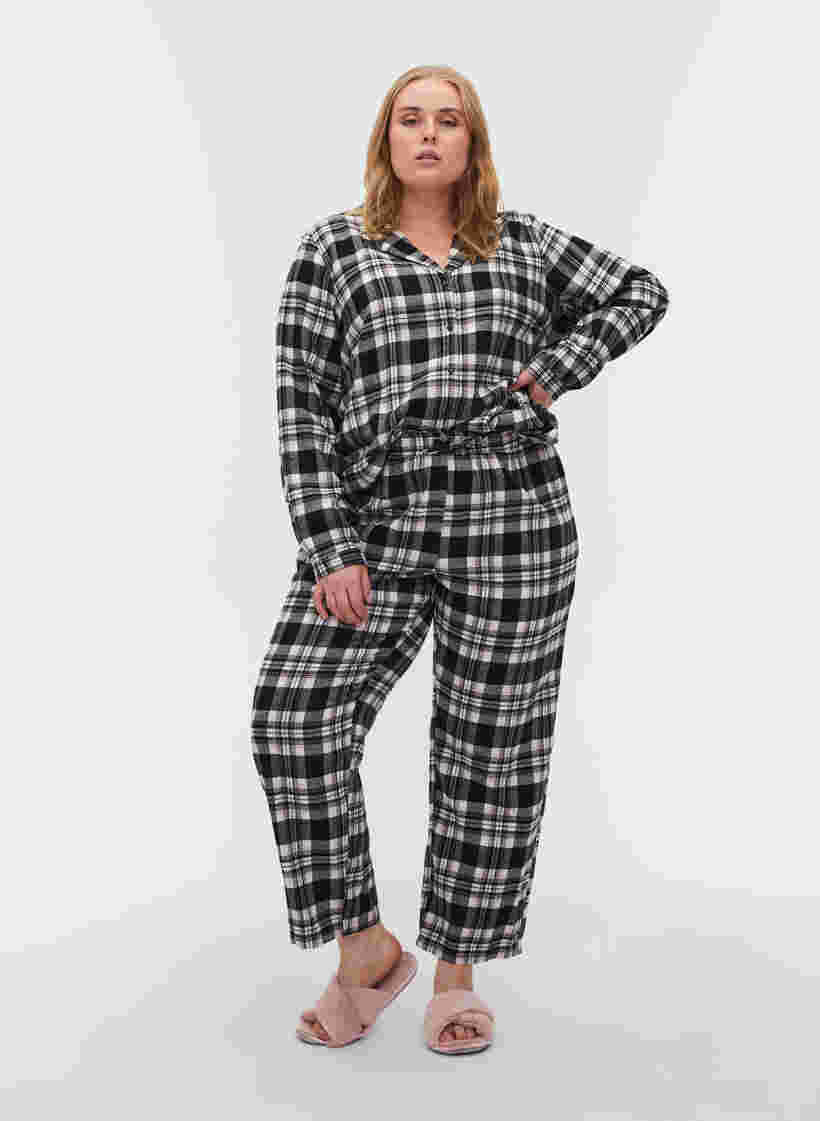 Geruite pyjama blouse in katoen, Black/Rose Smoke , Model image number 2