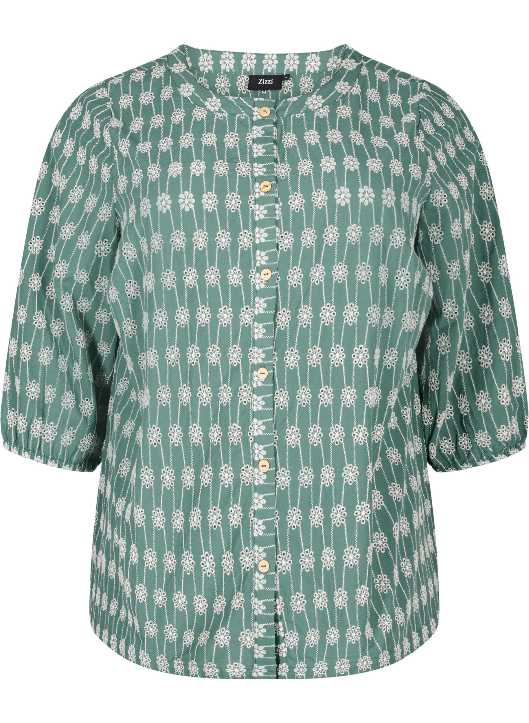 Zizzi Katoenen overhemdblouse met bloemenpatroon, Dark Forest, Packshot image number 0