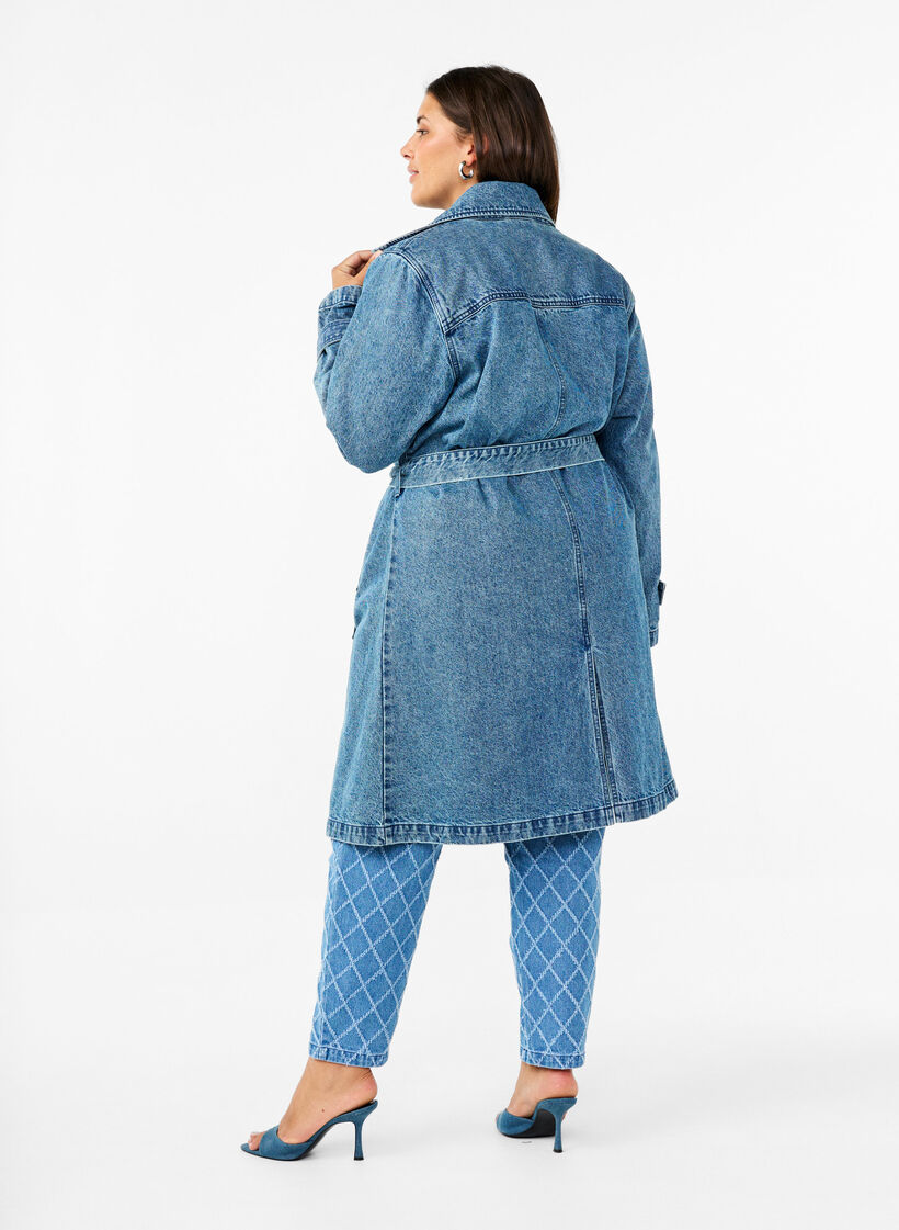 Denim trenchcoat met riem, Blue Denim, Model image number 1