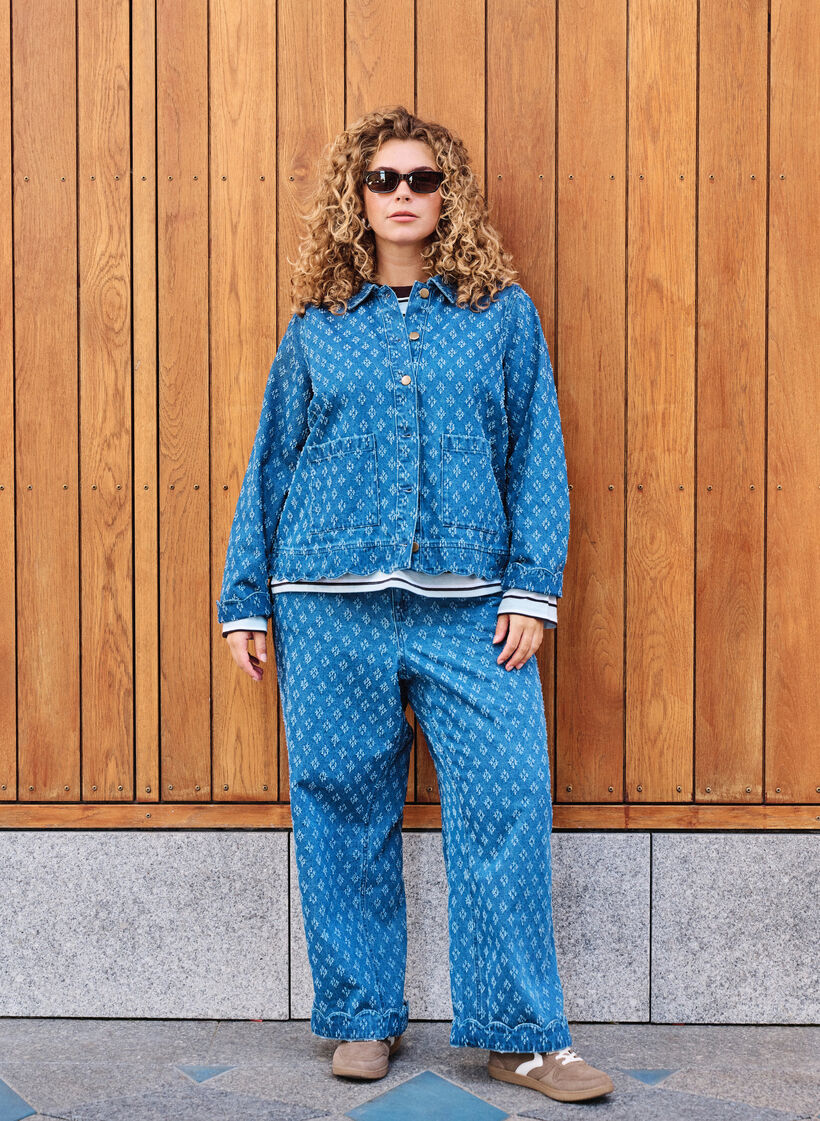 Myra jeans met wide fit en distressed patroon, Blauw, Image image number 0