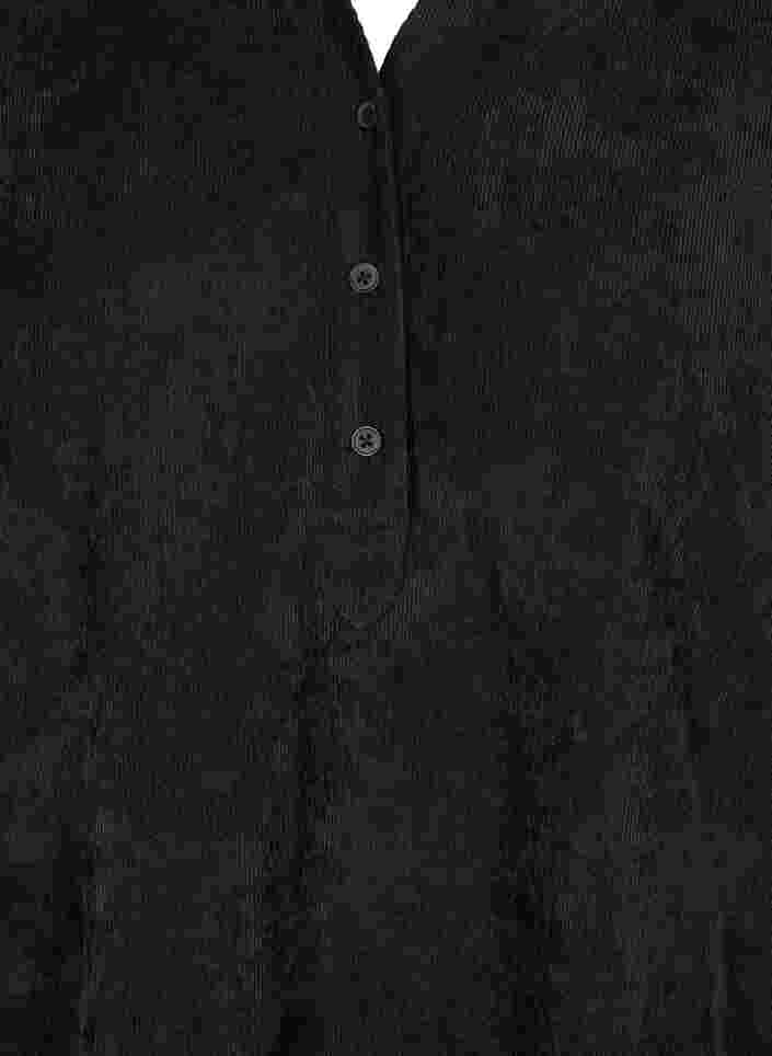 Fluwelen jurk met 3/4 mouwen en knopen, Black, Packshot image number 2