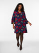 Bloemenjurk in viscose met ruches, Blauw, Model image number 1