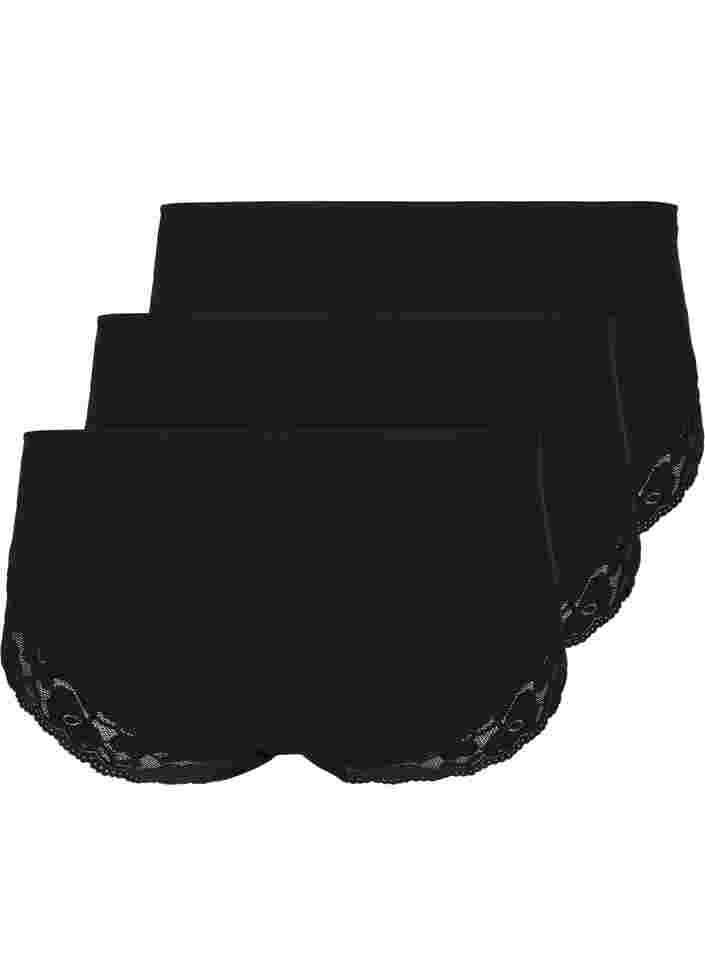 Set van 3 hipster slips met kanten rand, Black, Packshot image number 1