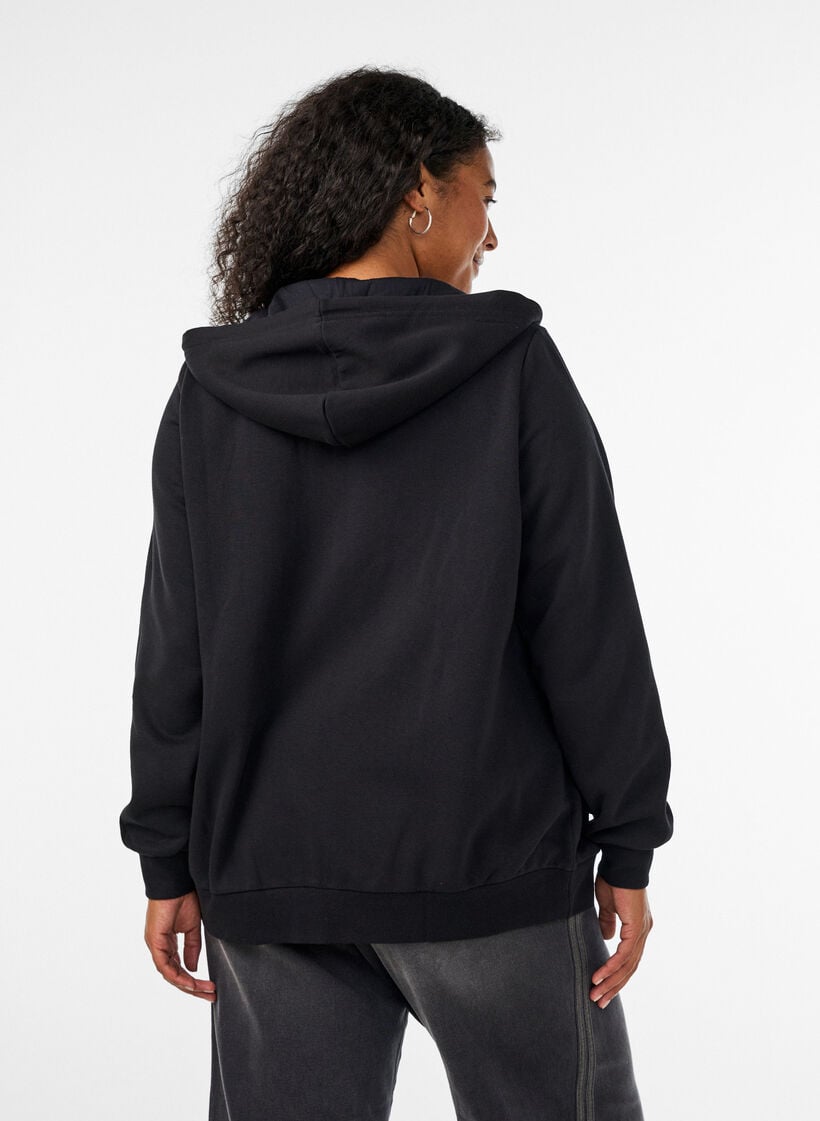 Sweathoodie met ritssluiting en zakken, Zwart, Model image number 2