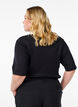 Geribde jersey blouse met korte mouwen, Zwart, Model image number 2
