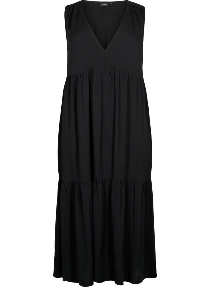 Mouwloze maxi-jurk van viscose, Black, Packshot image number 0