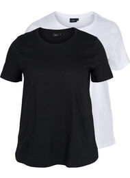 Set van 2 basic t-shirts in katoen, Black/B White, Packshot
