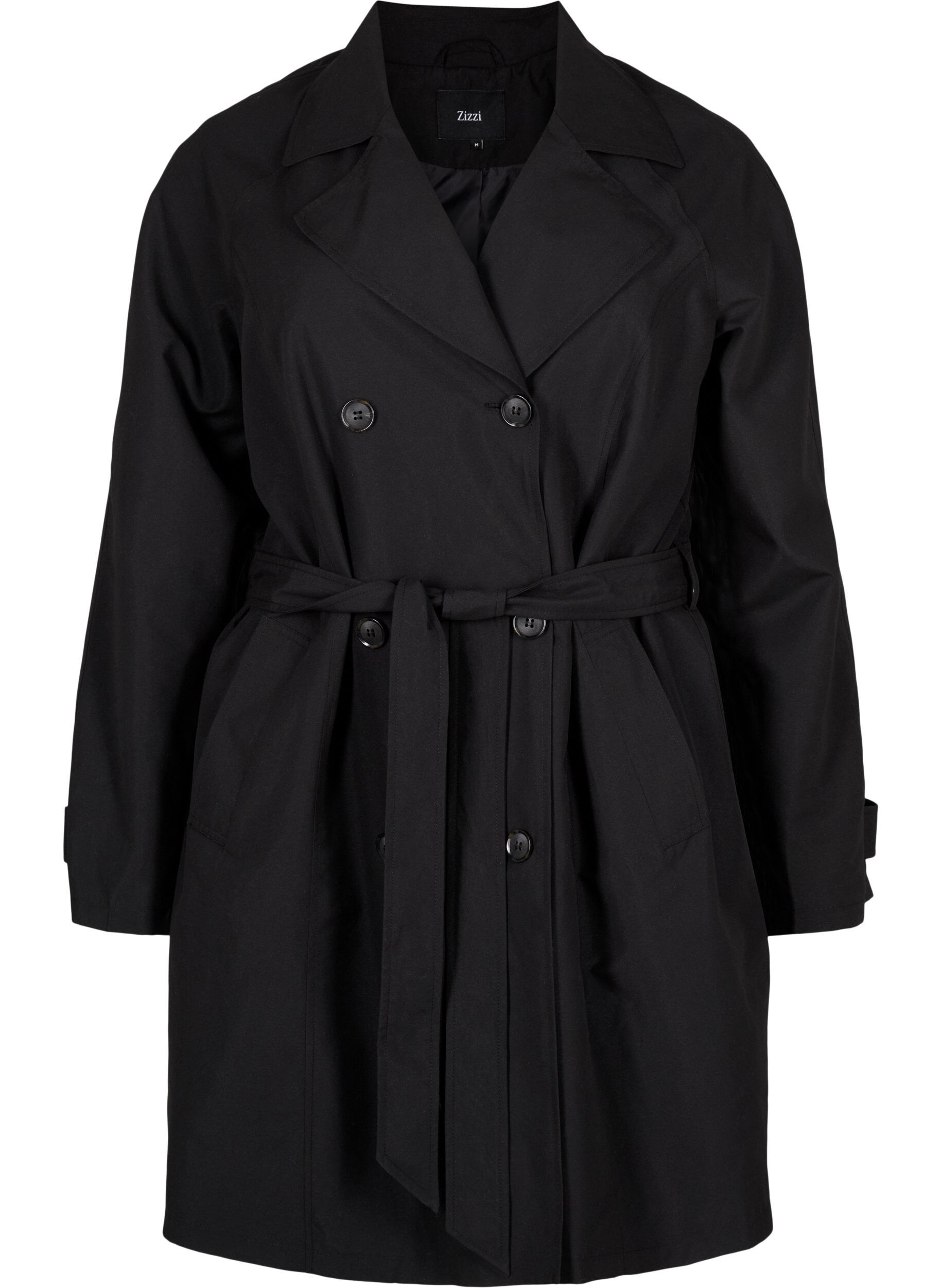 Zizzi Trenchcoat met riem en split, Black, Packshot image number 0