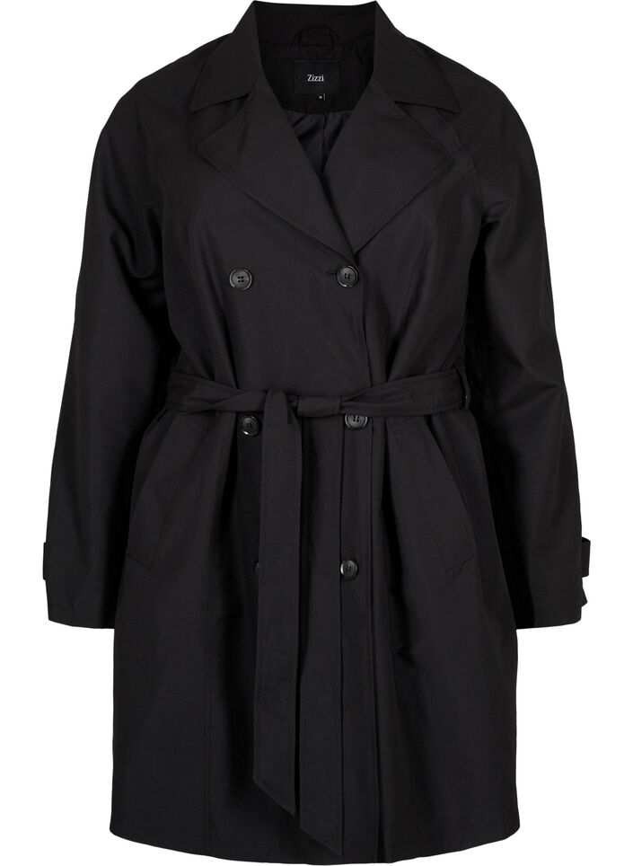 Trenchcoat met riem en split, Black, Packshot image number 0
