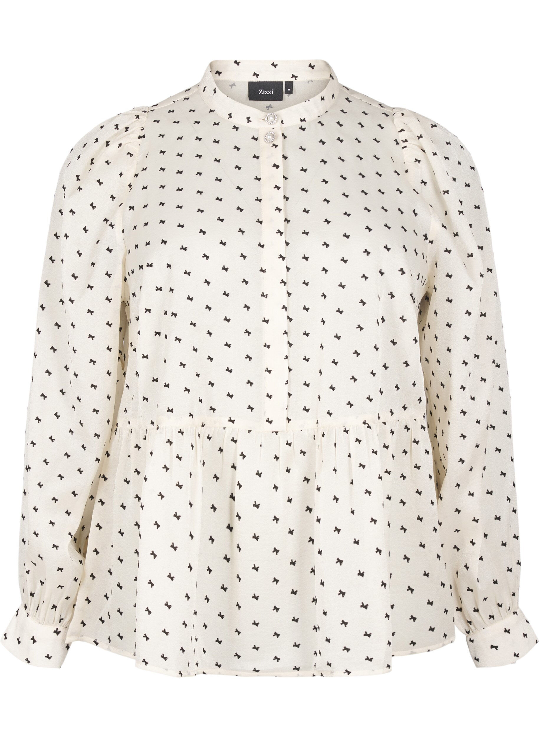 Zizzi Blouse met peplum en strikjes, Ecru w Bow, Packshot image number 0