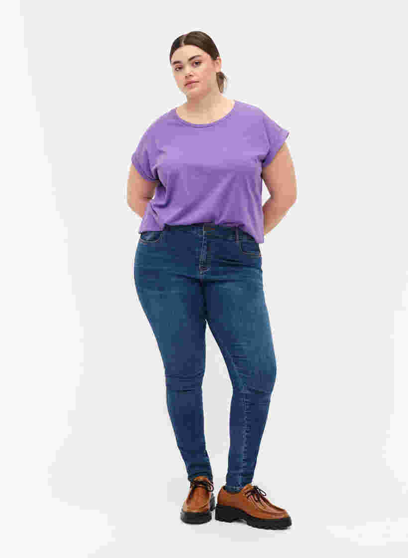 T-shirt met korte mouwen van katoenmix, Deep Lavender, Model image number 2