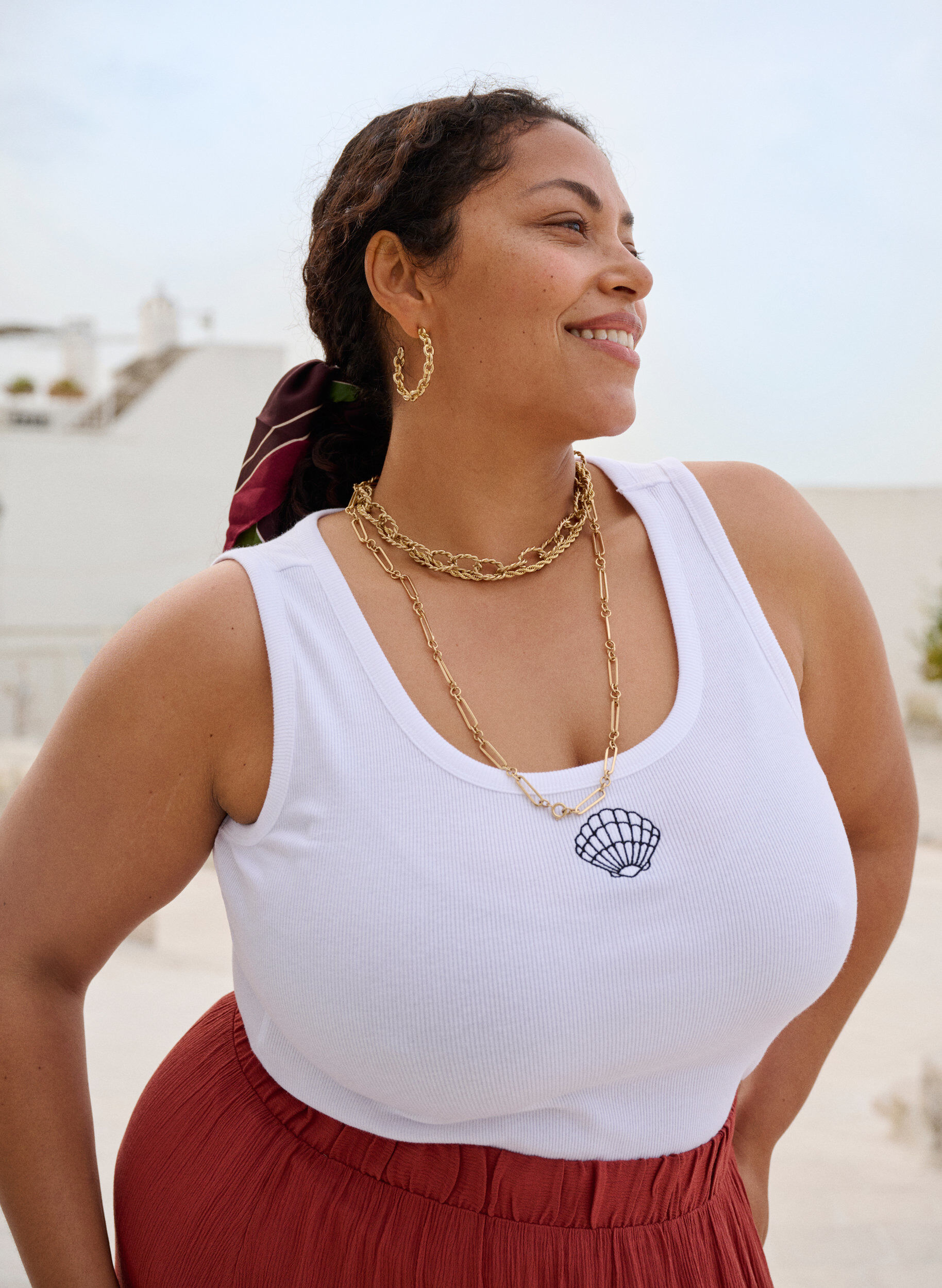 Zizzi Nauwsluitende top met motief, Wit, Image image number 0