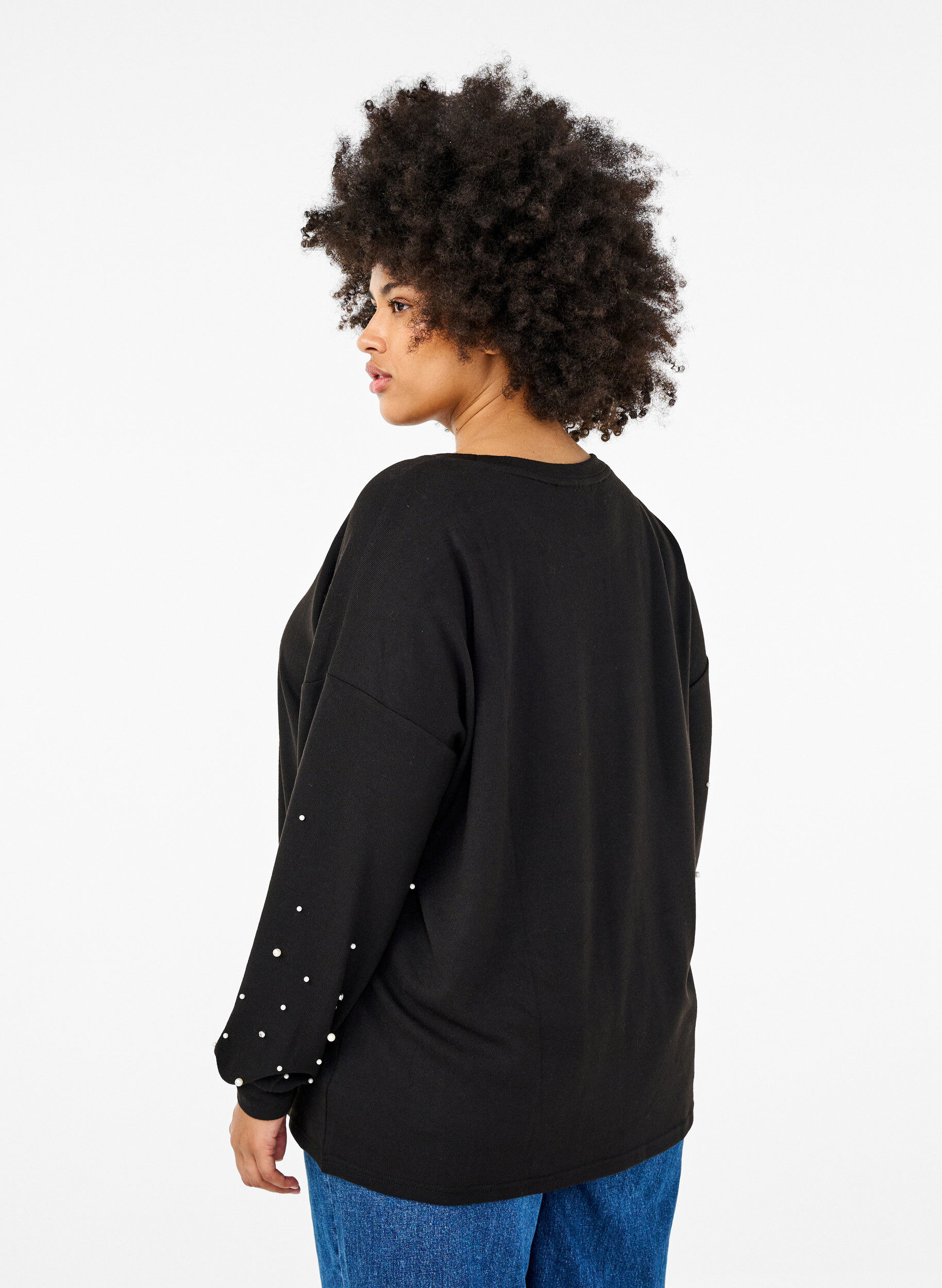 Zizzi Solide gekleurde blouse met parels, Black, Model image number 1