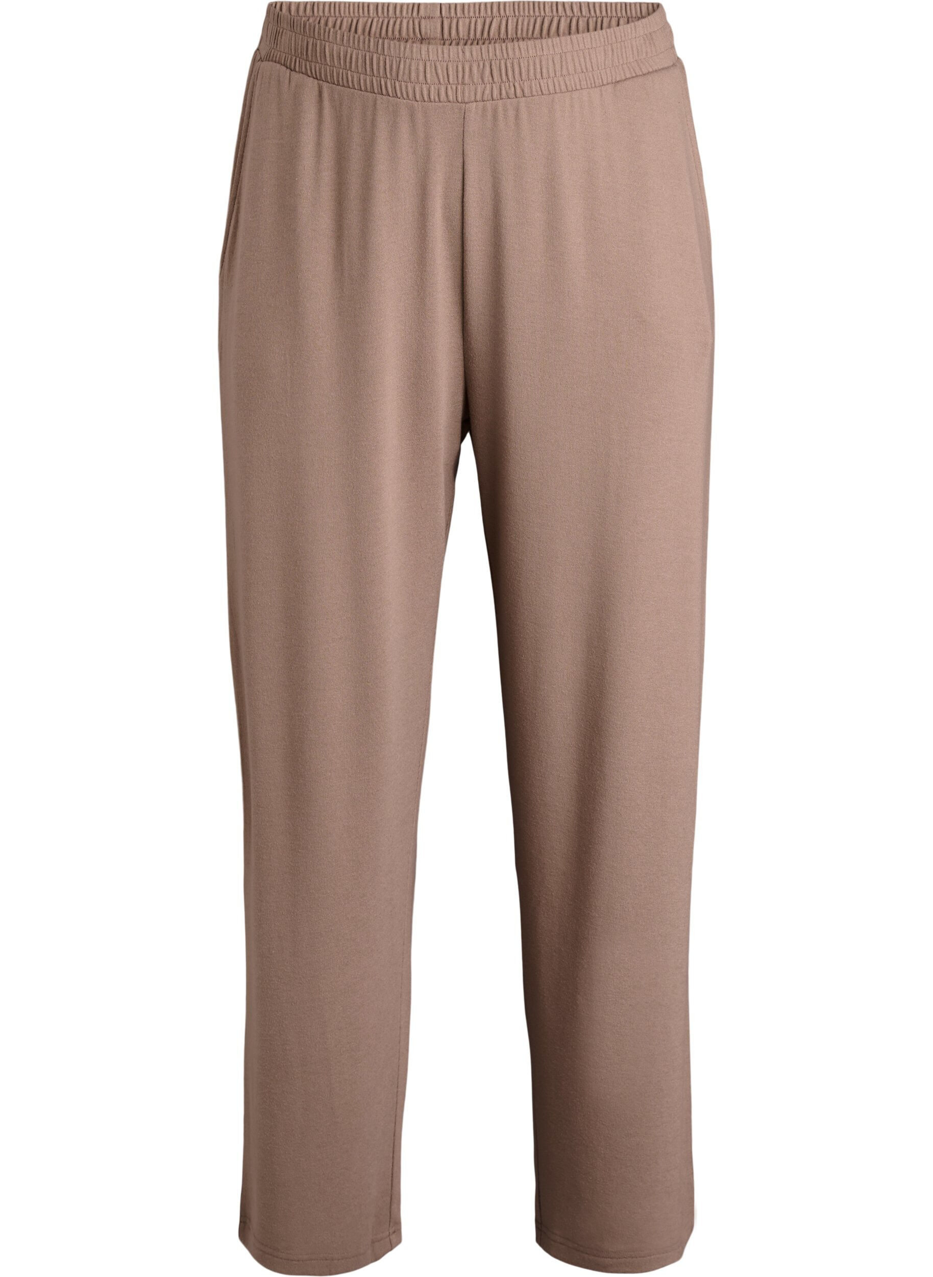 Zizzi High-waist straight-fit jerseybroek, Bruin, Packshot image number 0