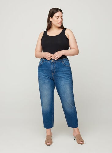 Cropped mom fit Mille jeans met losse pasvorm, Blue denim, Model image number 0