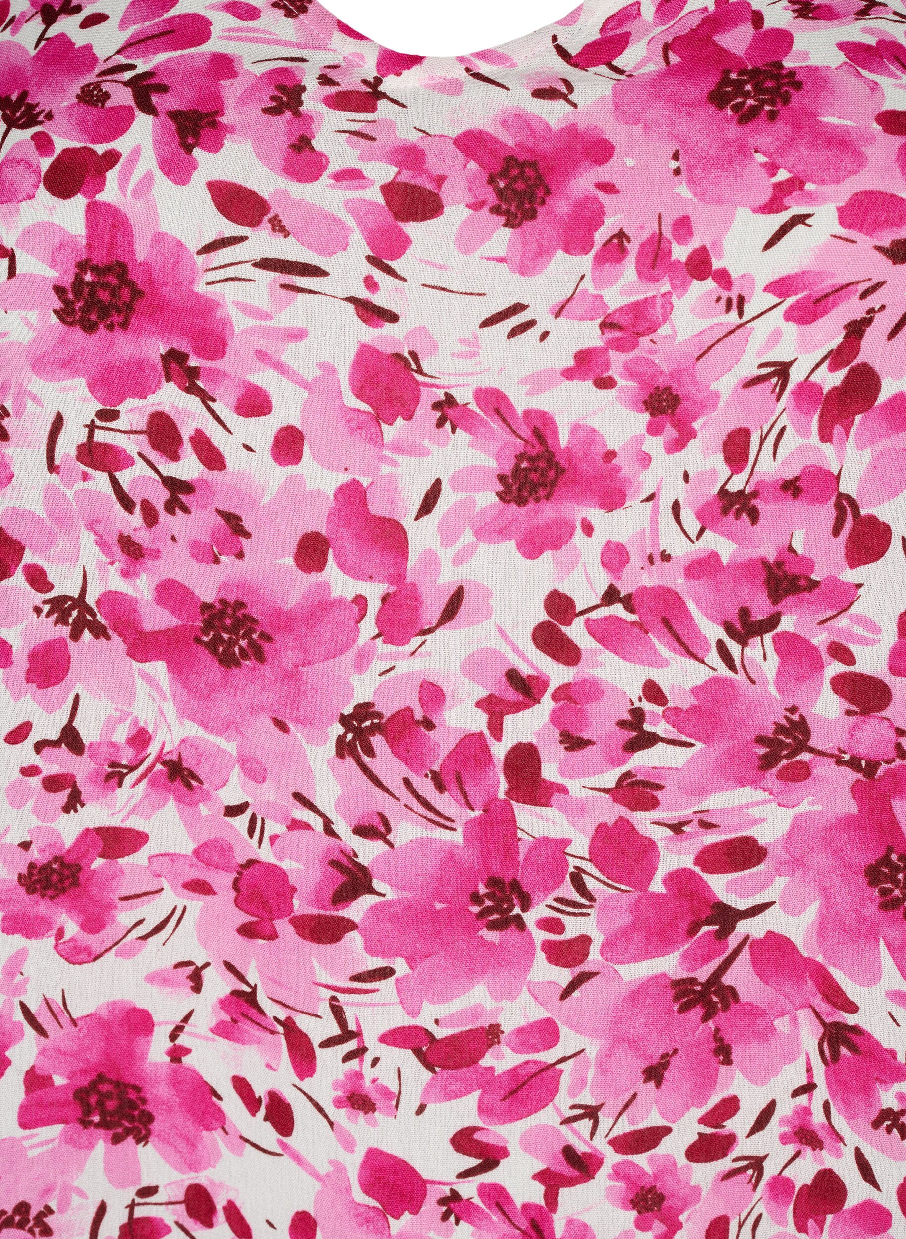 Zizzi Gebloemde viscose jurk met a-vorm, Pink Flower Rain, Packshot image number 2
