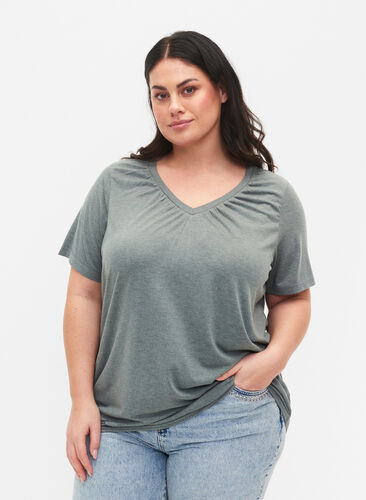 	 Gemêleerd t-shirt met elastische rand, Balsam Green Mél, Model image number 0