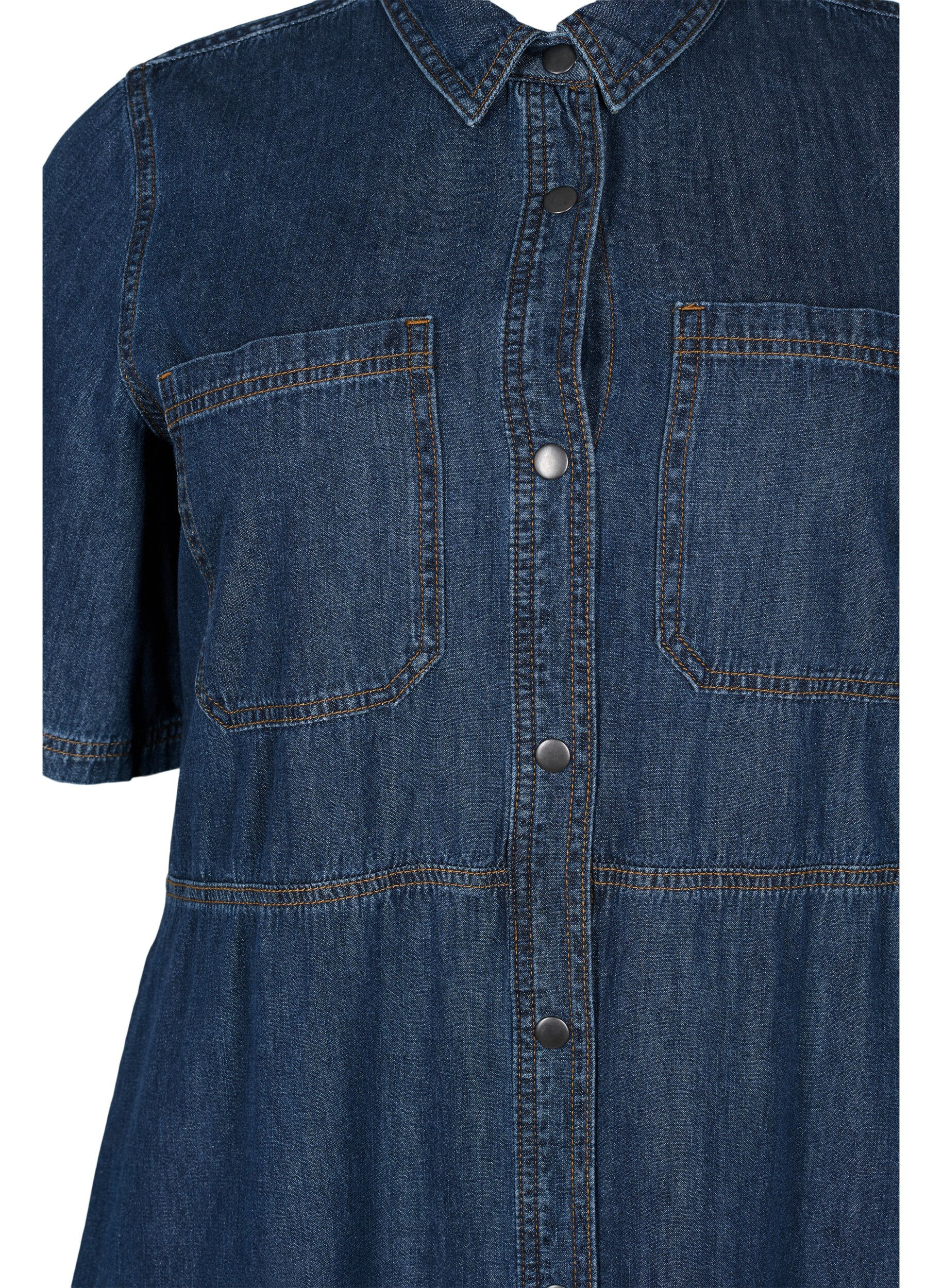 Zizzi Denim hemdjurk met korte mouwen, Blauw, Packshot image number 2