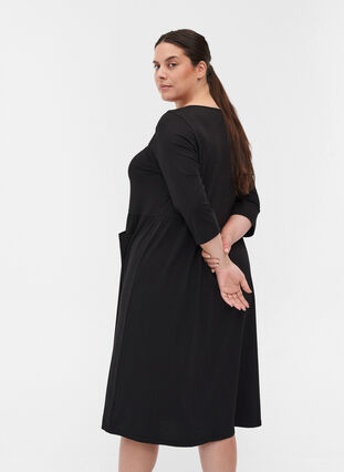 Midi-jurk in biologisch katoen met zakken, Black, Model image number 1