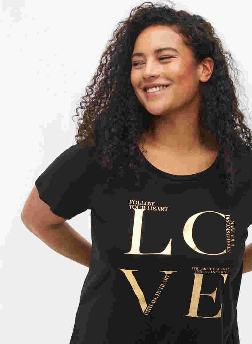Katoenen t-shirt met korte mouwen en opdruk, Black Love, Model image number 2