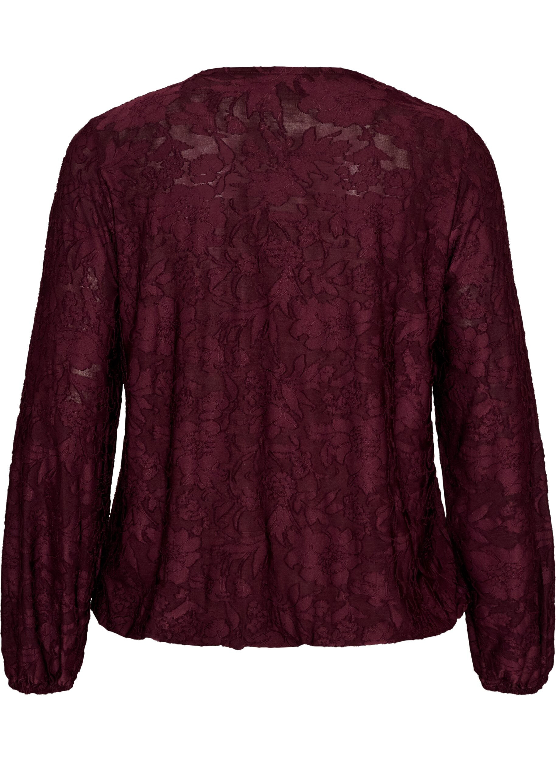 ZizziDoorschijnende blouse met bloemenstructuur en lange mouwen, Rood, Packshot image number 1