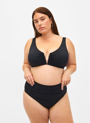 Bikinitop met v-draad en uitneembare pads, Black, Model image number 2