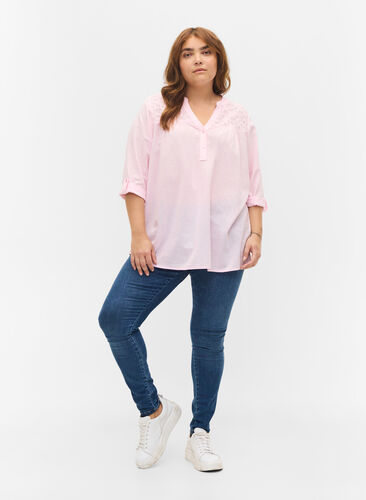 Katoenen blouse met kanten details, Pink-A-Boo, Model image number 2