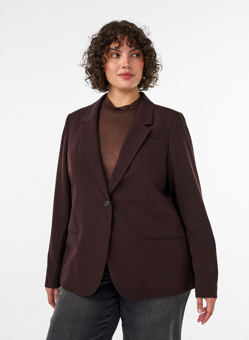Klassieke blazer met een enkele knoopsluiting, Bruin, Model image number 0